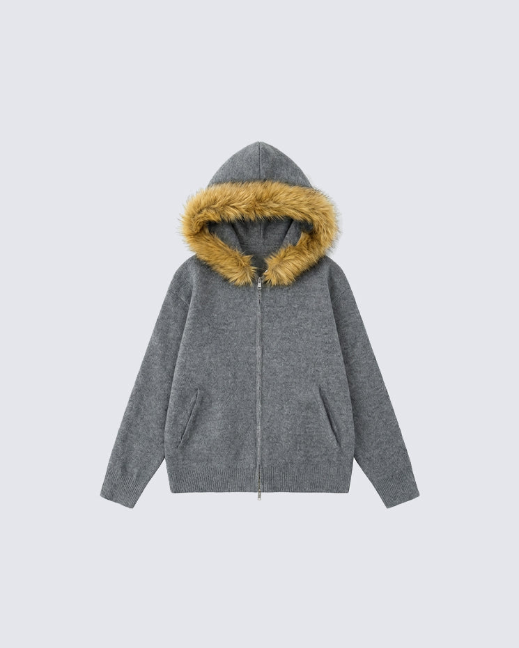 American Style Faux Fur Hooded Sweater