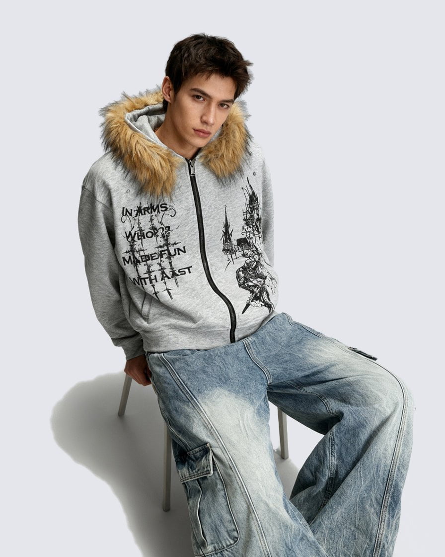 American Street Style Printed Hoodie Jacket