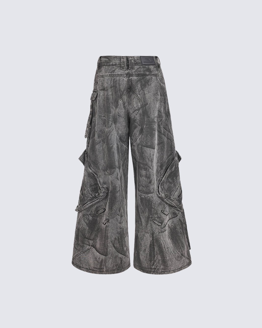 "Futuristic Edge" Heavy-Duty Distressed Wide-Leg Cargo Pants
