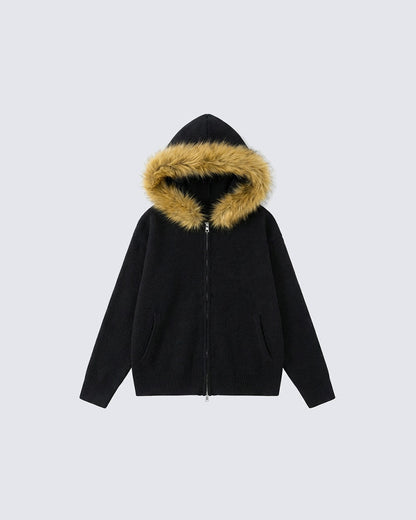 American Style Faux Fur Hooded Sweater