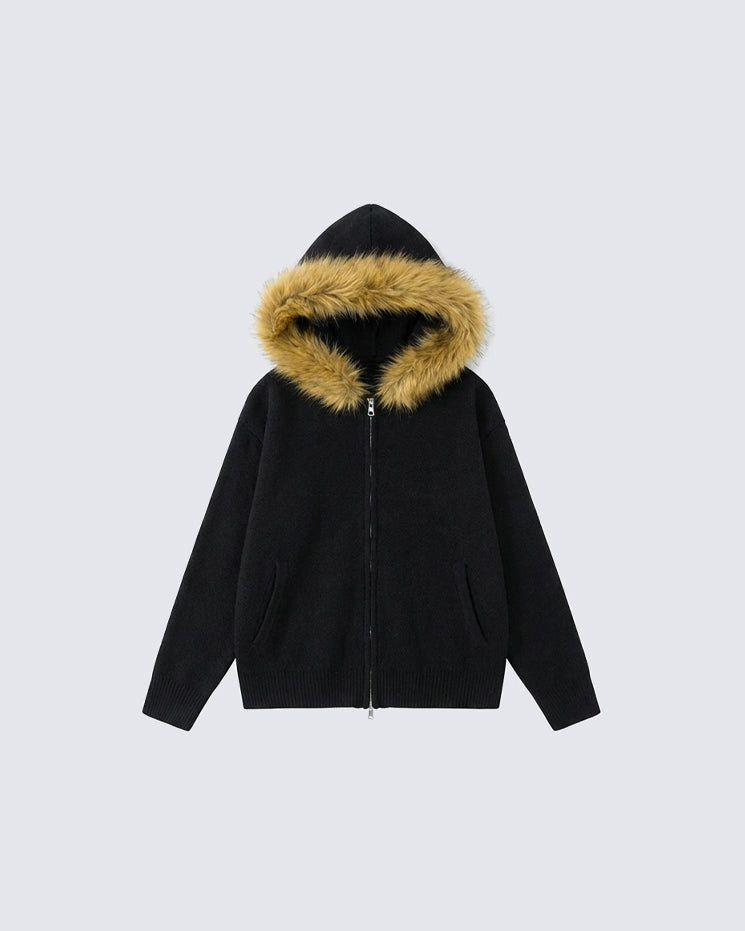American Style Faux Fur Hooded Sweater