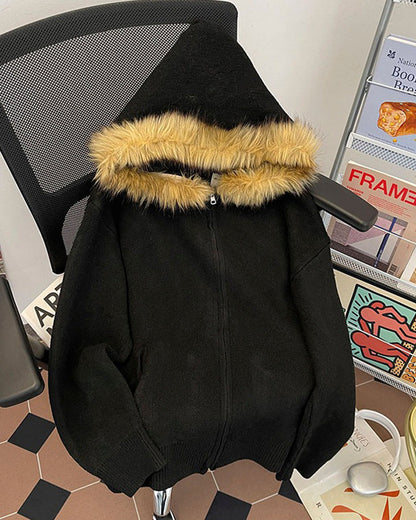 American Style Faux Fur Hooded Sweater