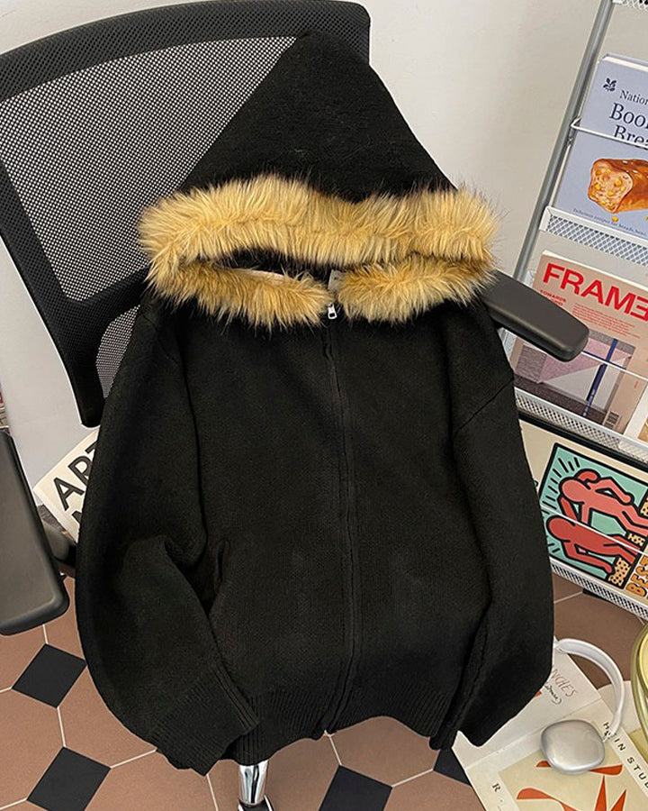 American Style Faux Fur Hooded Sweater