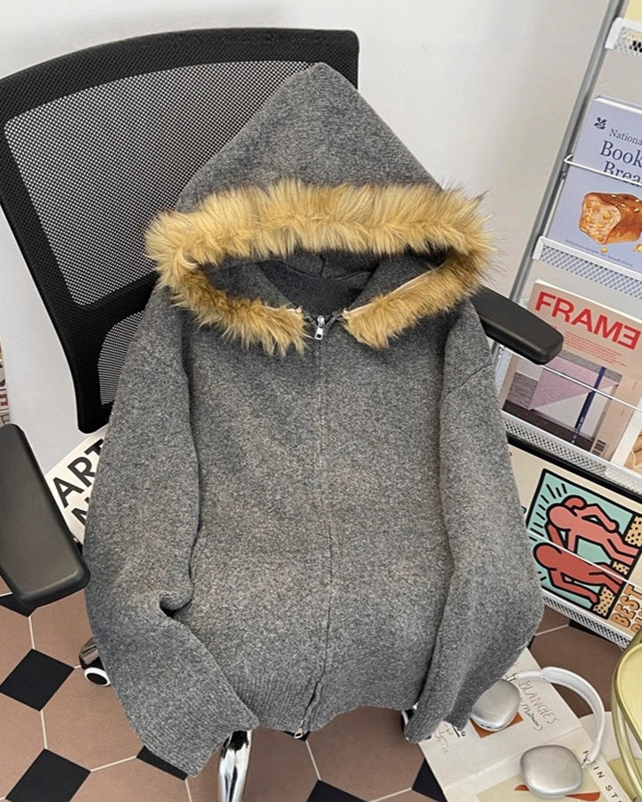 American Style Faux Fur Hooded Sweater