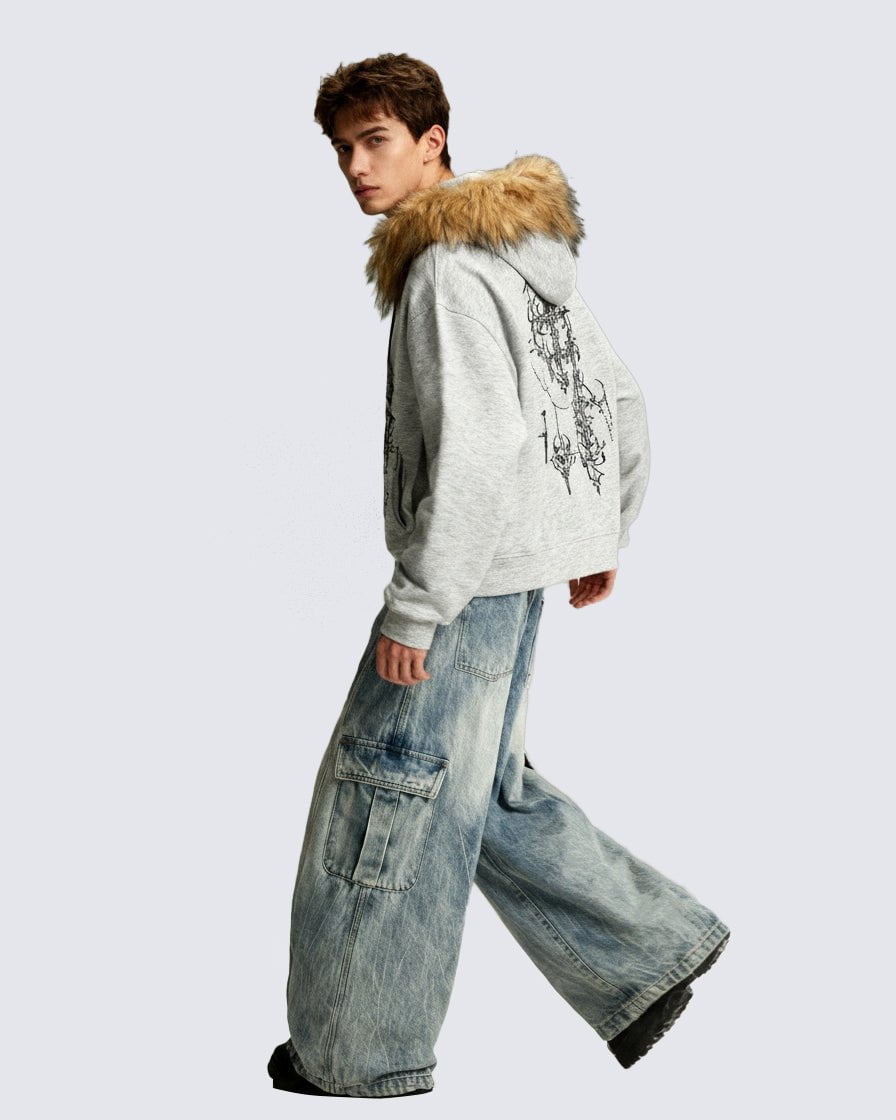 American Street Style Printed Hoodie Jacket